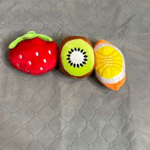 Vibrant Plush Dog Toy Set - Small to Medium Dog Kiwi, Strawberry, Orange - Picture 1 of 4